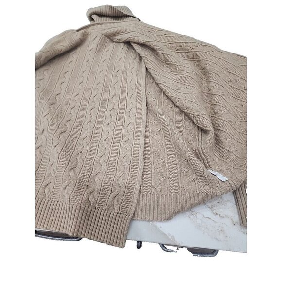 Kokun Cashmere Wool Cable Knit Turtleneck Tan Sweater Women's Small - Picture 8 of 11